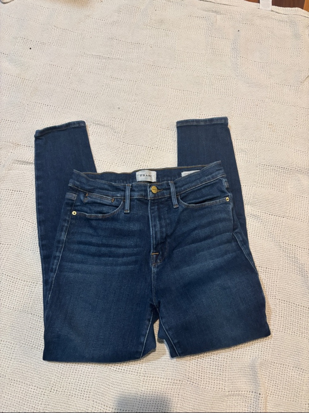 Frame Denim Dark Navy High-Rise Skinny Jeans